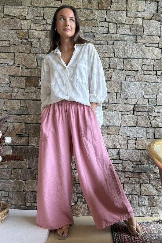 Basso Shirring Wide Leg Pant Rose